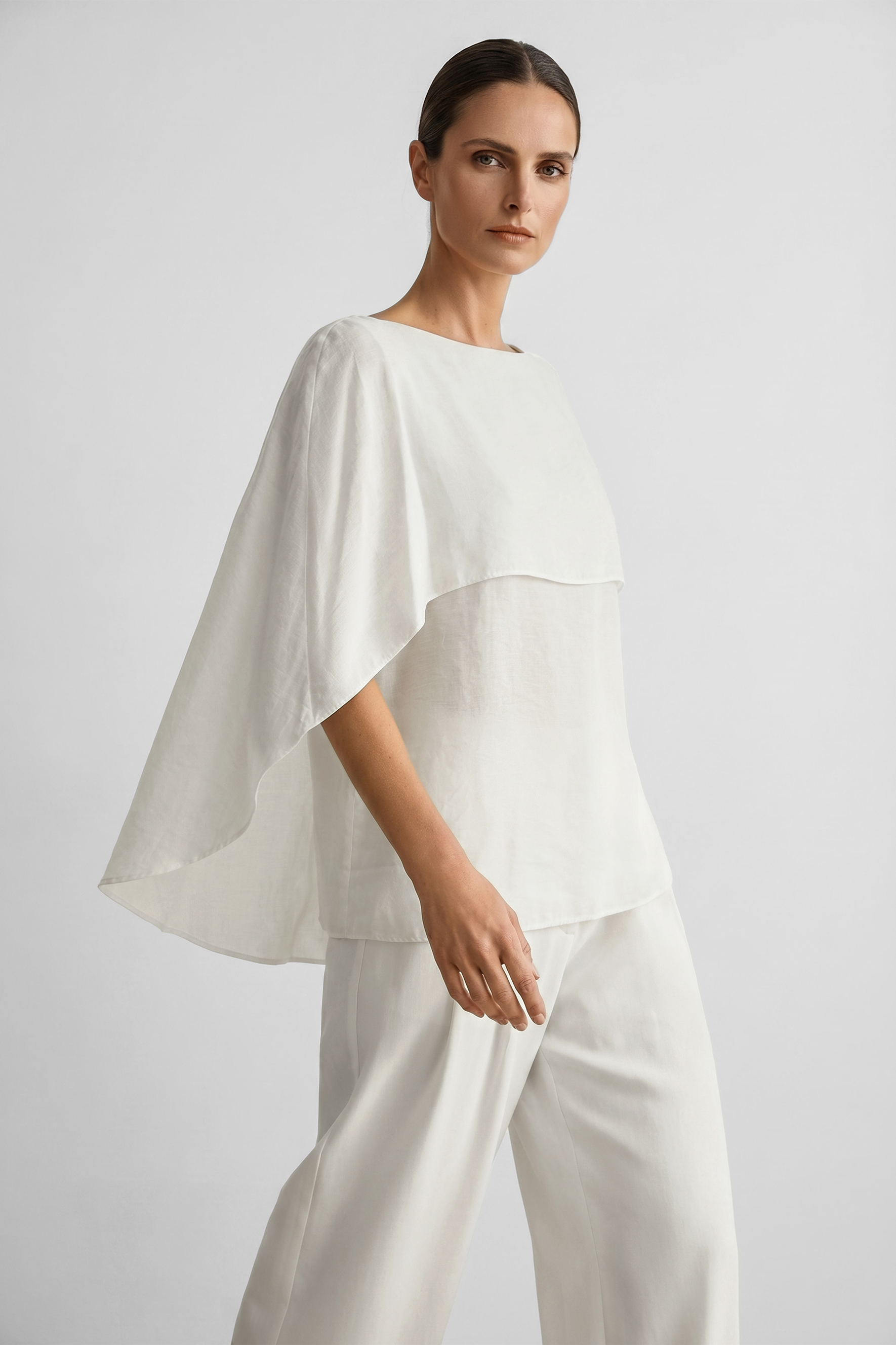 Angel Poise White Layered Capelet Top